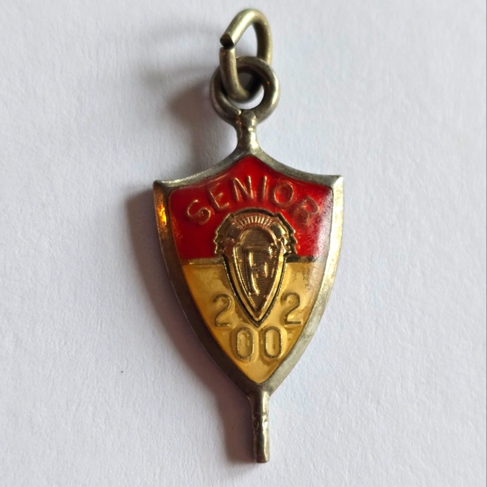 Vintage 2002 charm pendant Senior red yellow Jostens high school graduate y2k